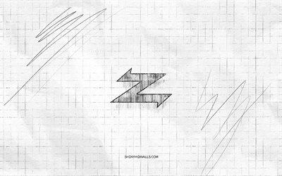 Zagato sketch logo, 4K, checkered paper background, Zagato black logo, cars brands, logo sketches, Zagato logo, pencil drawing, Zagato