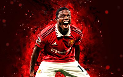 Tyrell Malacia, 4k, red neon lights, Manchester United FC, Premier League, dutch footballers, Tyrell Malacia 4K, soccer, football, Tyrell Malacia Manchester United, Man United