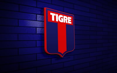 CA Tigre 3D logo, 4K, blue brickwall, Liga Profesional, soccer, mexican football club, CA Tigre logo, CA Tigre emblem, football, Club Atletico Tigre, CA Tigre, sports logo, Tigre FC