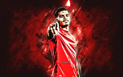 Morgan Gibbs-White, Nottingham Forest FC, portrait, english football player, attacking midfielder, red stone background, football, premier league, england