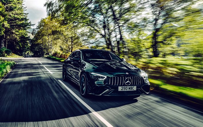 4k, Mercedes-AMG GT 63 S, highway, 2022 cars, X290, UK-spec, HDR, motion blur, Black Mercedes-AMG GT 63 S, 2022 Mercedes-AMG GT 63 S, tuning, german cars, Mercedes