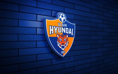 logo ulsan hyundai 3d, 4k, muro di mattoni blu, lega k 1, calcio, squadra di calcio sudcoreana, logo ulsan hyundai, stemma ulsan hyundai, ulsan hyundai, logo sportivo, ulsan hyundai fc