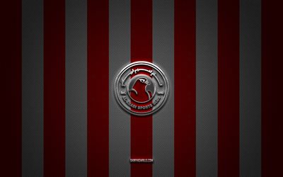 アルアラビscのロゴ, カタールのサッカー チーム, カタール スターズ リーグ, 赤白炭素の背景, アル・アラビscのエンブレム, qsl, フットボール, アルアラビsc, カタール, アルアラビ sc メタルロゴ
