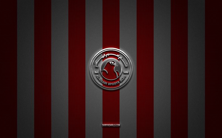 logo al arabi sc, équipe de football du qatar, ligue des étoiles du qatar, fond de carbone blanc rouge, emblème al arabi sc, qsl, football, al arabi sc, qatar, logo en métal al arabi sc