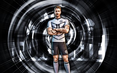Marco Reus, 4k, black abstract background, Fortnite, abstract rays, Marco Reus Skin, Fortnite Marco Reus Skin, Fortnite characters, Marco Reus Fortnite