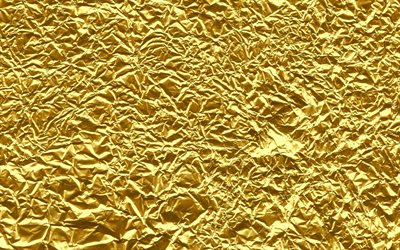 金色のくしゃくしゃホイル, 4k, 金属の背景, ゴールデンホイル, しわくちゃの箔のテクスチャ, 黄金箔の背景, ゴールデン テクスチャ, しわくちゃのホイル, ホイルのテクスチャ, ホイル