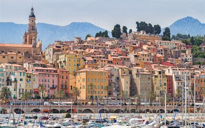 Nice, summer, French Riviera, coast of France, Mediterranean Sea, Alps, Nice cityscape, travel in Nice, yachts, beautiful buildings, France