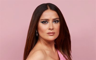 4k, salma hayek, 2022, attrice americana, vestito rosa, hollywood, star del cinema, ritratto, celebrità americana, servizio fotografico di salma hayek