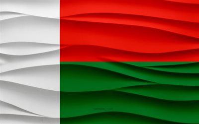 4k, 마다가스카르의 국기, 3d 파도 석고 배경, 마다가스카르 국기, 3d 파도 텍스처, 마다가스카르 국가 상징, 마다가스카르의 날, 아프리카 국가, 3차원, 마다가스카르 깃발, 마다가스카르, 아프리카