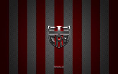 o crb logotipo, brasileiro de clubes de futebol, clube de regatas brasil, brasileiro serie b, vermelho branco de carbono de fundo, crb emblema, futebol, crb, brasil, crb prata logotipo do metal