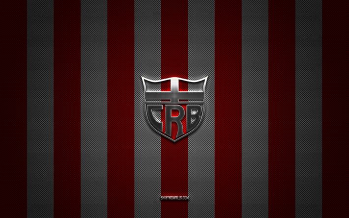 CRB logo, Brazilian football club, Clube de Regatas Brasil, Brazilian Serie B, red white carbon background, CRB emblem, football, CRB, Brazil, CRB silver metal logo