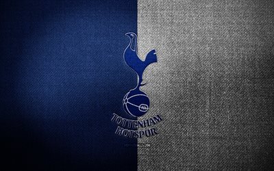 Tottenham Hotspur badge, 4k, blue white fabric background, Premier League, Tottenham Hotspur logo, Tottenham Hotspur emblem, sports logo, Tottenham Hotspur flag, english football club, Tottenham Hotspur, soccer, football, Tottenham Hotspur FC