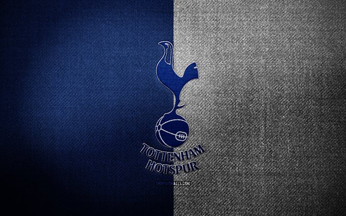 Tottenham Hotspur badge, 4k, blue white fabric background, Premier League, Tottenham Hotspur logo, Tottenham Hotspur emblem, sports logo, Tottenham Hotspur flag, english football club, Tottenham Hotspur, soccer, football, Tottenham Hotspur FC