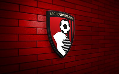 Bournemouth FC 3D logo, 4K, red brickwall, Premier League, soccer, english football club, Bournemouth FC logo, Bournemouth FC emblem, football, AFC Bournemouth, sports logo, Bournemouth FC
