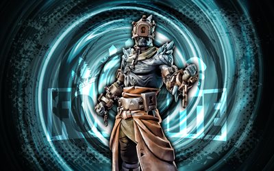 4k, 囚人, フォートナイト, 青いグランジ スパイラル背景, fortnite the prisoner スキン, 囚人フォートナイトのキャラクター, 囚人フォートナイト, フォートナイトのキャラクター, グランジアート, 囚人スキン