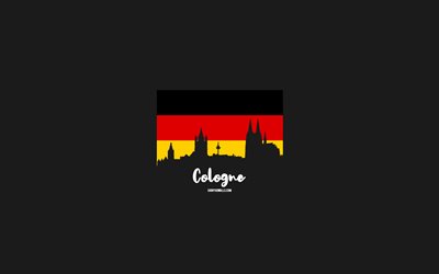 4k, Cologne, Germany flag, Cologne skyline, german cities, Cologne minimal art, Day of Cologne, Cologne skyline silhouette, Cologne cityscape, I love Cologne, Germany, gray background