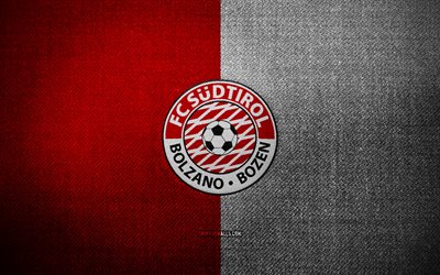 FC Sudtirol badge, 4k, red white fabric background, Serie B, FC Sudtirol logo, FC Sudtirol emblem, sports logo, FC Sudtirol flag, italian football club, FC Sudtirol, soccer, football, Sudtirol FC