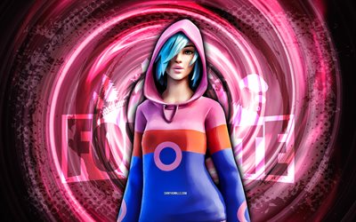 4k, íris, fortnite, rosa grunge espiral de fundo, fortnite iris skin, iris fortnite personagem, íris fortnite, personagens de fortnite, grunge arte, iris skin