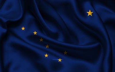 알래스카 국기, 4k, 미국 주, 새틴 플래그, 알래스카의 국기, 알래스카의 날, 물결 모양의 새틴 플래그, 알래스카 주, 미국, 알래스카