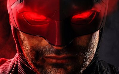 Daredevil, 4k, superheroes, Marvel Comics, artwork, picture with Daredevil, red eyes, Daredevil face, Daredevil 4K