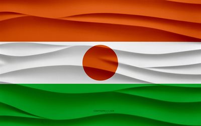 4k, bandiera del niger, sfondo di gesso onde 3d, trama di onde 3d, simboli nazionali del niger, giorno del niger, paesi africani, bandiera del niger 3d, niger, africa