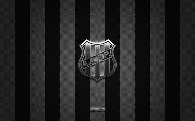 ポンテプレタのロゴ, ブラジルのサッカークラブ, ブラジル セリエ b, ブラック ホワイト カーボンの背景, ポンテプレタのエンブレム, フットボール, ポンテ プレタ, ブラジル, ポンテ プレタ シルバー メタル ロゴ