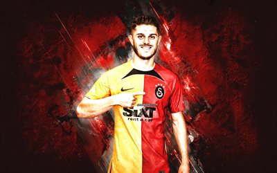 Milot Rashica, Galatasaray, Kosovar footballer, red stone background, football, Turkey