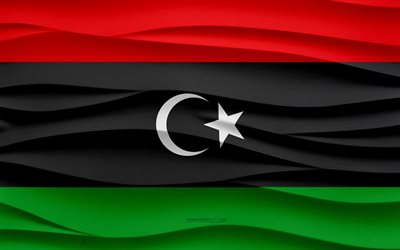4k, drapeau de la libye, 3d vagues fond de plâtre, 3d vagues texture, la libye symboles nationaux, le jour de la libye, les pays africains, 3d drapeau de la libye, la libye, l afrique