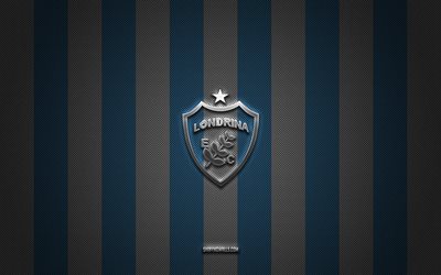 Londrina FC logo, Brazilian football club, Brazilian Serie B, blue white carbon background, Londrina FC emblem, football, Londrina FC, Brazil, Londrina FC silver metal logo