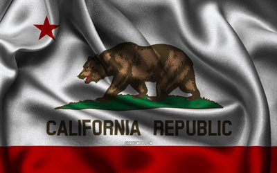 kalifornische flagge, 4k, amerikanische staaten, satinflaggen, flagge von kalifornien, tag von kalifornien, gewellte satinflaggen, bundesstaat kalifornien, us-staaten, usa, kalifornien