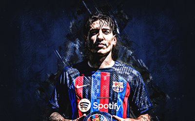 hector bellerin, o fc barcelona, retrato, jogador de futebol espanhol, pedra azul de fundo, a liga, futebol, espanha, catalunha