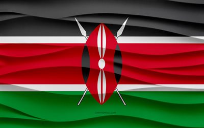 4k, bandera de kenia, fondo de yeso de ondas 3d, textura de ondas 3d, símbolos nacionales de kenia, día de kenia, países africanos, bandera de kenia 3d, kenia, áfrica