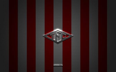 tombense fc-logo, brasilianischer fußballverein, brasilianische serie b, rot-weißer kohlenstoffhintergrund, tombense fc-emblem, fußball, tombense fc, brasilien, tombense fc-silbermetalllogo