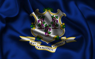 Connecticut flag, 4K, american states, satin flags, flag of Connecticut, Day of Connecticut, wavy satin flags, State of Connecticut, US States, USA, Connecticut