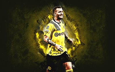 marco reus, o borussia dortmund, bvb, jogador de futebol alemão, pedra amarela de fundo, bundesliga, futebol