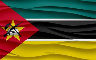 4k, bandiera del mozambico, sfondo di gesso onde 3d, trama di onde 3d, simboli nazionali del mozambico, giorno del mozambico, paesi africani, bandiera 3d del mozambico, mozambico, africa