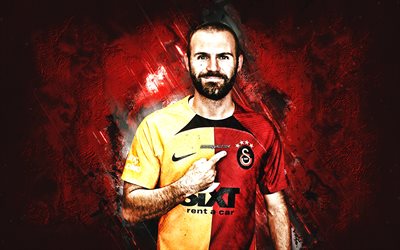 Juan Mata, Galatasaray, Spanish footballer, attacking midfielder, red stone background, Turkey, football