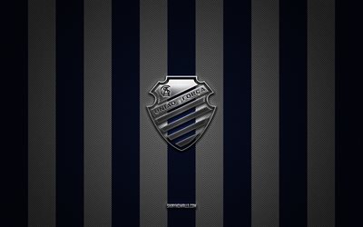 CSA logo, Brazilian football club, Brazilian Serie B, blue white carbon background, CSA emblem, football, CSA, Brazil, CSA silver metal logo, Centro Sportivo Alagoano