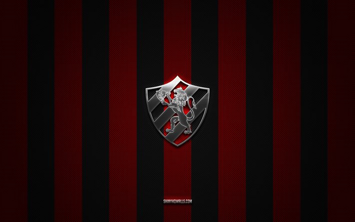 logotipo de sport recife, club de fútbol brasileño, serie b brasileña, fondo de carbono negro rojo, emblema de sport recife, fútbol, sport recife, brasil, logotipo de metal plateado de sport recife