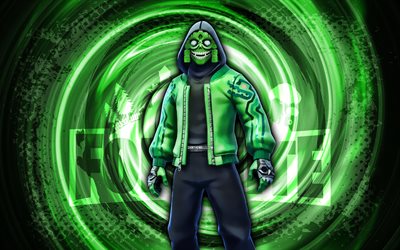 4k, mezmer, fortnite, verde grunge espiral de fondo, fortnite mezmer skin, mezmer fortnite personaje, mezmer fortnite, personajes de fortnite, arte grunge, mezmer skin