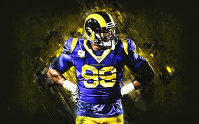 Aaron Donald, Los Angeles Rams, NFL, american football, yellow stone background, National Football League, USA