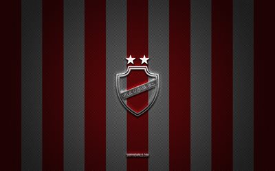 شعار vila nova fc, نادي كرة القدم البرازيلي, الدوري البرازيلي, أحمر أبيض الكربون الخلفية, كرة القدم, فيلا نوفا, البرازيل, vila nova fc شعار معدني فضي
