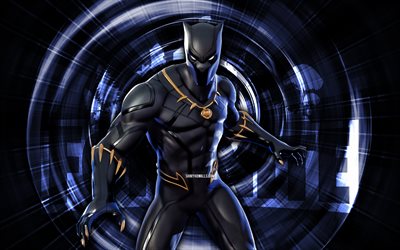 black panther, 4k, sfondo blu astratto, fortnite, raggi astratti, black panther skin, fortnite black panther skin, personaggi fortnite, black panther fortnite