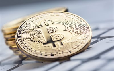 bitcoin işareti, 4k, kripto para birimi, bitcoin altın para, finans, bitcoin, bitcoin ile arka plan, elektronik para, altın para, finans arka plan, para