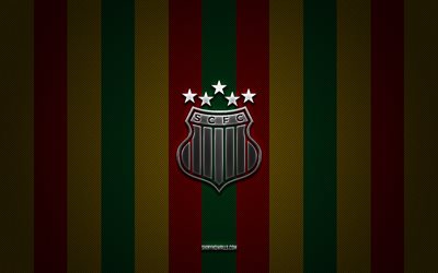 sampaio correa-logo, brasilianischer fußballverein, brasilianische serie b, roter gelbgrüner karbonhintergrund, sampaio correa-emblem, fußball, sampaio correa, brasilien, sampaio correa-silbermetalllogo