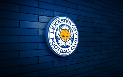 Leicester City FC 3D logo, 4K, blue brickwall, Premier League, soccer, english football club, Leicester City FC logo, Leicester City FC emblem, football, Leicester City, sports logo, Leicester City FC