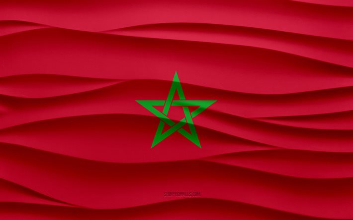 4k, Flag of Morocco, 3d waves plaster background, Morocco flag, 3d waves texture, Morocco national symbols, Day of Morocco, African countries, 3d Morocco flag, Morocco, Africa, Moroccan flag