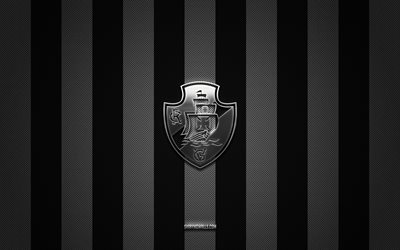 Vasco da Gama logo, Brazilian football club, Brazilian Serie B, black white carbon background, Vasco da Gama emblem, football, Vasco da Gama, Brazil, Vasco da Gama silver metal logo