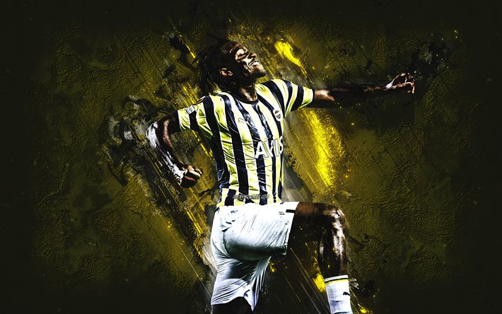 Michy Batshuayi, Fenerbahce, Belgian football player, yellow stone background, football, Turkey, Batshuayi Fenerbahce