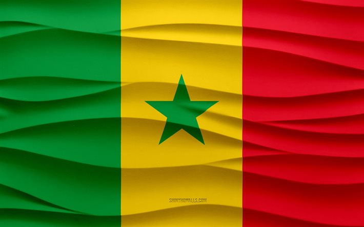 4k, bandera de senegal, fondo de yeso de ondas 3d, textura de ondas 3d, símbolos nacionales de senegal, día de senegal, países africanos, bandera de senegal 3d, senegal, áfrica